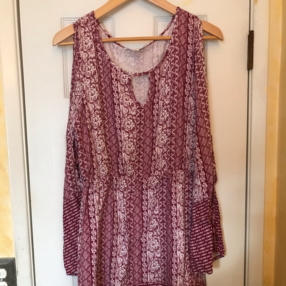Womens Pink Rose Dress Long Sleeve Size L.